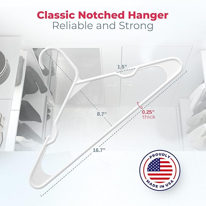 Neaties Plastic Hangers 100 Pack – Made in The USA – 6lb Capacity Standard Clothes Hangers with Notches and Reinforced Edges for Dresses, Lingerie, Shirts, Pants, and Jackets – Black