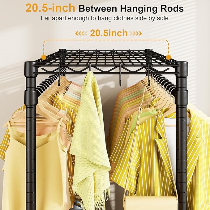 P4 Rolling Clothes Rack Heavy Duty, Clothing Racks for Hanging Clothes, Freestanding Garment Racks with Wheels, Metal Portable Closet Rack 35.5''W × 20.5''D × 80.5''H, Max Load 560Lbs, Black