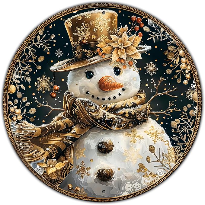 Vintage Snowman Winter Welcome Farmhouse Christmas Sign Metal Sign Retro Round Tin Sign Aluminum Sign for Farmhouse Yard Home Bar Bedroom Wall Decor 12 Inch