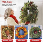 12" Clear Wreath Hangers for Front Door, 3 Pack Non-Scratch Over The Door Hooks Hanger, All-Season Decorations & Storage