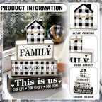 Cinnvoice 4 Pcs Farmhouse Tabletop Decor Rustic Family Blessed Home Table Centerpiece This Is Us Sign for Kitchen Shelf Desk Fireplace Mantel Tiered Tray Decor(Buffalo Plaid Family)