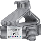 NEATERIZE Thick Heavy Duty Hangers - Grey Plastic Clothes Hangers 24 Pack - Great for Coat Hanger, Jackets Jeans & Suit Hanger for Closet - New Apartment Essentials Percheros Ganchos para Colgar Ropa