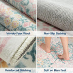 Lessymo Floral Washable Area Rugs 6x9, Soft Pink Rugs for Living Room Bedroom Nursery Dining Room, Vintage Carpet Mat Low Pile Non Slip Stain Resistance Distressed Retro Indoor, Pink Green