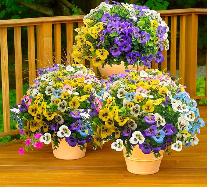 Artificial Flowers for Outdoors Fake Plants, 12pcs Fake Flowers Artificial Plants Outdoor UV Resistant,Silk Faux Flowers Shrubs Greenery Plants for Porch Garden Patio Window Box Decor