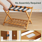 Pack of 2 Fully Assembled Bamboo Luggage Racks with Shoe Shelf, 5 Heavy-Duty Straps Folding Suitcase Stand, Luggage Holders for Guest Room Must Haves, Ideal for Bedroom, Hotel, Honey Oak