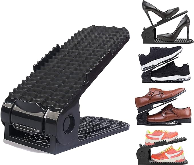 Shoe Slots Organizer, 20 PCS Adjustable Shoe Rack Stacker Storage Space Saver, Double Deck Shoe Rack Holder for Closet Organization, Black