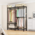 H18 Garment Rack for Hanging Clothes, 3 Tiers Portable Closet with 2 Hanger Rods, Freestanding Clothes Rack, 44.9" W x 14.6" D x 76.4" H, Max Load 600lbs, Black