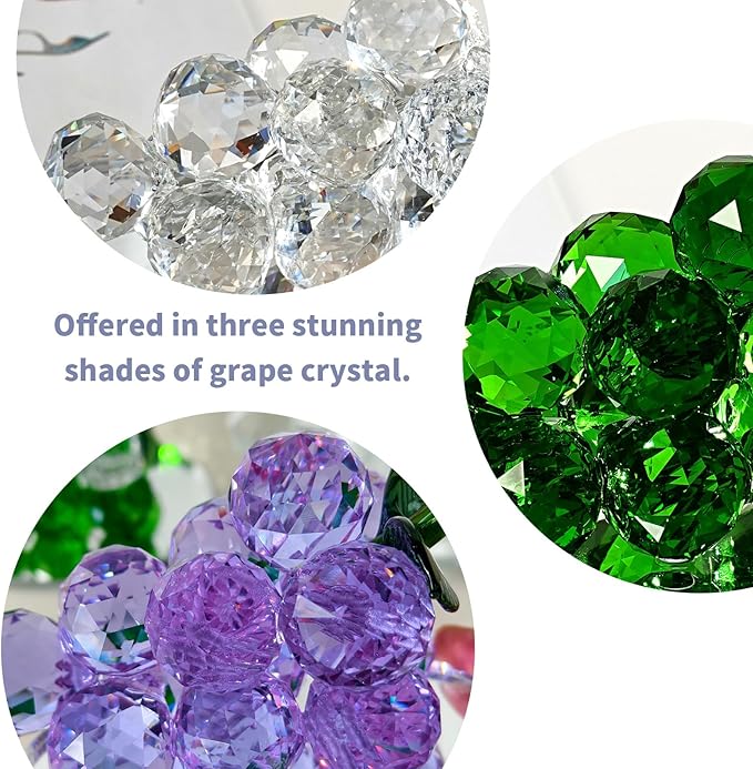 Grape Cluster Crystal Decor Sculpture, Sparkling High-Transparency Faceted Design, Luxurious High-End Crystal with Mirror Base, Elegant Home/Office Display, Gift for Collectors & Fruit Lovers (White)