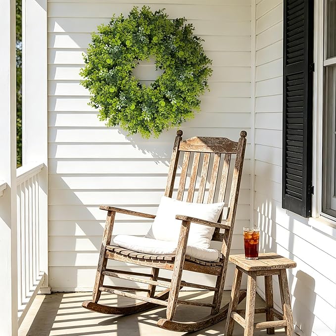 Large Boxwood Wreath for Front Door, 28" Artificial Spring and Summer Greenery Wreathwith White Flower Buds, All-Season Home Decor for Walls, Windows, Parties, Weddings, Indoor Outdoor