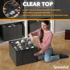 SpaceAid Shoe Organizer for Closet, 2 Pack Foldable Shoe Storage Containers Baskets Boxes Bins w/Adjustable Dividers, Fits 16-32 Pairs, Grey