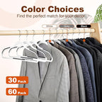 HOUSE DAY Heavy Duty Plastic Hangers 60 Pack, Non Slip Clothes Hangers with Rubber Pads and 360° Hook - Thin 0.2 Inch, Space Saving Coat Hanger White, Closet Organizer for Shirt, Pants, Suit, Skirt