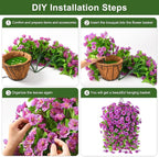 Artificial Faux Hanging Flowers Plants Baskets for Outdoor Spring Summer Decorations,Resistant Fake Morning Glory Silk Plants for Outside UV Resistant Patio Yard Home Porch Decor(Gradient)