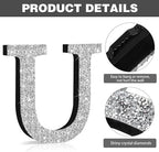 Qunclay 8'' Silver Crystal Diamond Bling Letters Crushed Diamond Decoration Wooden Glitter Letter with Screw and Hooks Rhinestone Gift for Wedding Y2k Mcbling Bedroom Wall Decor (Letter U)