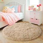 5'x5' Beige Round Rug for Bedroom, Ultra Soft Fluffy Circle Rug for Kids Girls Boys Room, Cute Shag Rugs for Living Room Playroom Tent Castle Home Decor Rug