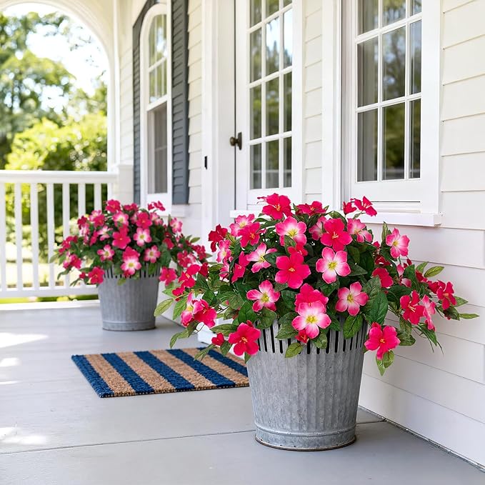 Artificial Hanging Faux Flowers for Outdoors Planters 2PCS Fake Flowers Silk Hibiscus Flowers for Outside Outdoor Faux Hanging Plants UV Resistant Spring Home Front Porch Decoration
