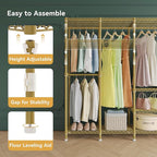 H5 Large Wire Garment Rack, Heavy Duty Clothes Racks, Wardrobe Closet Rack for Hanging Clothes, Freestanding Clothing Racks with Adjustable Shelf, 93.3" Wx15.7 Dx75.4 H, Gold, Load 1400 lbs