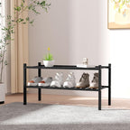 2 Tier Bamboo Shoe Rack for Closet Free Standing Wood Shoe Shelf for Entryway Small Space Stackable 27"x11"x13" (Black)