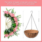 Artificial Hanging Hydrangea Flowers with Basket for Outdoor Spring Decoration, Fake Silk Hydrangea Flower Outdoor Indoor Arrangements, Fake Hanging Plants for Balcony Garden Yard Decor(Champagne)