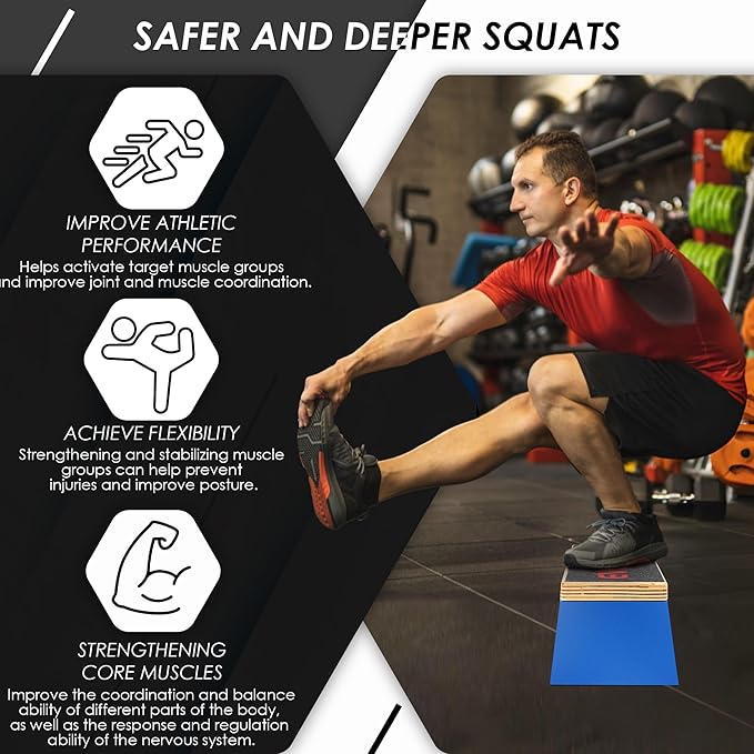 EVERYMATE Squat Block Athletic Balance Trainer for Stretching, Fitness, and Physical Therapy, Improve Balance, Stability, and Athletic Performance, Home Gym and Personal Training Equipment