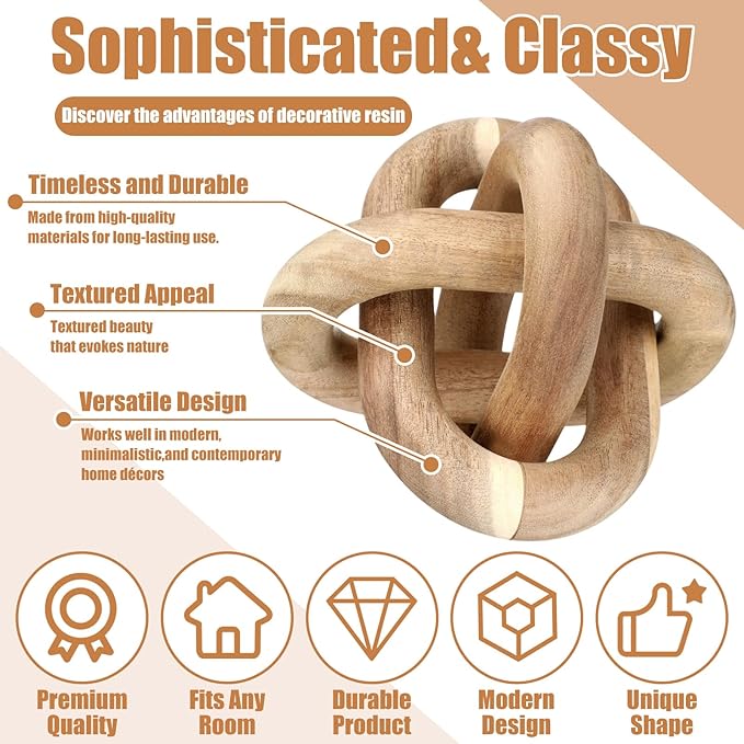 Yalikop 3 Link Wood Knot Decor Rustic Home Décor Accents Hand Carved Coffee Table Decoration, Boho Chain Link Decoration, Modern Shelf, Rustic Objects for Home Living Room Bedroom(Acacia Wood)