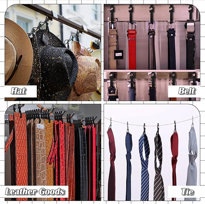 Geelin 100 Pack Belt Hanger Black Plastic Belt Hangers, Tie Hangers Bulk for Men, Closet Organizers, Storage, Retail