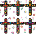 Soaoo 6 Pcs Floral Cross Wall Decor Mexican Home Decor Hand Painted Inspirational Wooden Cross The Ofrenda of The Dead Day Sugar Skull Wall Art Spanish Style Crucifix for Home Room Church Decoration