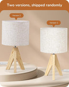 EDISHINE Small Table Lamp, Boho Bedside Lamp with Linen Fabric Shade, Wood Tripod Nightstand Lamp for Nursery, Living Room, Bedroom, Narrow End Table, UL Listed, 14.2 Inch, ON/Off Switch