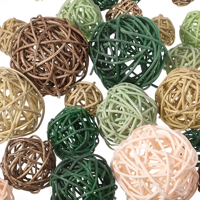 Patelai 36 Pcs Wicker Rattan Balls Decorative Balls for Vase Centerpiece Bowls Orbs Filler for Home Decor,4 Sizes(Vivid Color,2.4'',2'',1.6'',1.2'')
