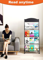 Baoz Magazine Rack Floor-Standing 4-Layer, Brochure Display Stand, Detachable Magazine Display with Wheels, High-hardness Metal Magazine Holder for Exhibitions, Office, Shopping Malls