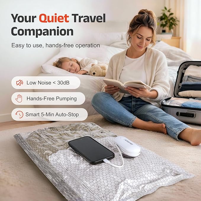 IDEATECH 15 Pack Travel Vacuum Bags with USB Pump, Space Saver Vacuum Seal Bags for Clothes, Compression Bags for Suitcase Packing & Carry-On Luggage, Easy to Load, Medium to Long Trips-5S+5M+5L