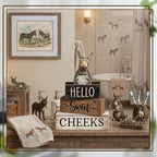 Moucuny 4 Pcs Donkey Bathroom Decor Set Farmhouse Bathroom Decor and Accessories Rustic Hello Sweet Cheeks Wooden Blocks Signs Funny Donkey Toilet Shelf Decoration for Home Office Half Bath
