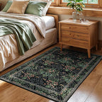 Lessymo Floral Black Green 3x5 Area Rugs for Entryway, Kitchen, Bedroom Beside Rug Soft Non-Slip Small Carpet for Living Room, Laundry Room, Vintage Distressed Boho Flower Print