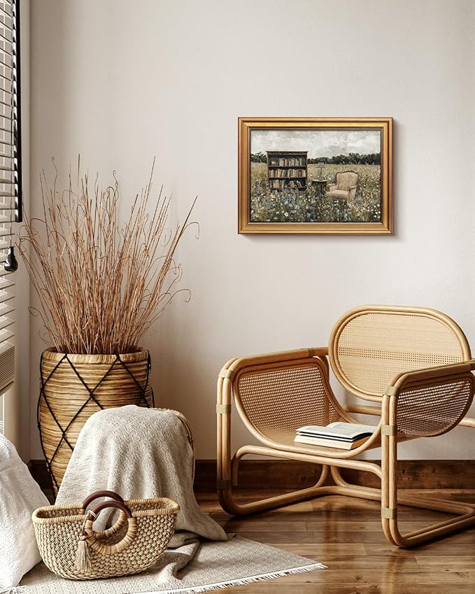 VIYYIEA Vintage Gold Framed Wall Art for Living Room, Books Canvas Prints Home Decor, Fantasy Painting Picture, Bedroom Wall Decor Gifts for Friends or Family -【The Garden of Spirit】-(16L x 12W)