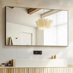 TRAHOME Bathroom Vanity Mirror for Wall, 48" x 30" Metal Framed Rectangular Bathroom Wall Mirror for Over Sink, HD Shatterproof Glass, Hangs Horizontally or Vertically(Black)