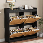 GarveeHome Shoe Cabinet Rattan with 4 Flip Drawers, Wooden Freestanding Shoe Organizer with Adjustable Shelves, Shoe Storage for Entryway, Closet, Hallway