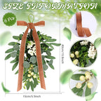 6 Pcs Spring Summer Green Eucalyptus Teardrop Swags 12" Artificial Eucalyptus Chandelier Swag Decor with Brown Velvet Bows Farmhouse Teardrop Wreaths for Indoor Outdoor Farmhouse Home Decor