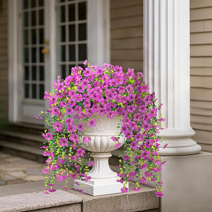 2PCS Artificial Hanging Flowers, 132 Violet and Eucalyptus Vines Fake Hanging Plants for Wall Home Room Garden Artificial Flowers for Decoration