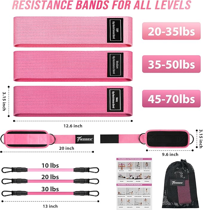WOQQW Resistance Bands Set - Ankle Resistance Bands with Cuffs for Legs & Glute Workout, Fabric Booty Bands for Women, Home Gym Exercise Equipment for Hip, Pilates, Fitness, Yoga, Physical Therapy