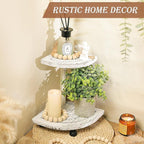 Tikea Decorative Wood Risers for Display, 2-Pack Farmhouse Corner Shelf for Kitchen Bathroom Counter Decor, Farmhouse Risers for Soap Dispenser, Decorations and Plant (White)
