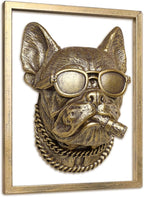 Newinhome Animal Heads Wall Decor (Includes Metal Frame) Resin Animals Sculptures Head Wall Hanging Decoration Gold vintage Wall Sculpture for Living Room Bedroom Office(Bulldog)
