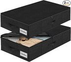 Under Bed Storage Container Bins 2 Pack, Low Profile Foldable Underbed Clothes Storage Organizer W/ Ultra Thick Fabric and Sturdy Bottom/Sides, Dual Zipper Storage Box for Dorm and Home 30x16x6.7"
