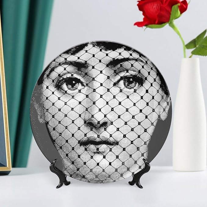Lina Cavalieri Plate, Wall Decorative Plate, Mysterious Face Plate Wall Hanging Decoration,Including Bracket and Special Spring Hook, 10inch, Style9