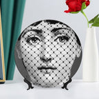 Lina Cavalieri Plate, Wall Decorative Plate, Mysterious Face Plate Wall Hanging Decoration,Including Bracket and Special Spring Hook, 10inch, Style9