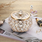 Hipiwe Crystal Jewelry Trinket Box with Glass Lid Gold Mirrored Treasure Box Decorative Jewelry Box Ring Earrings Necklace Storage Keepsake Box Gift for Women
