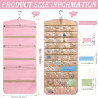 2 Pack Hanging Jewelry Organizer Storage with 39 Pockets, 30 Necklace Hooks Double Sided Wall Mount Earring Holder Organizer Bracelet Necklace Jewelry Display Hanger for Closet Door(Pink)