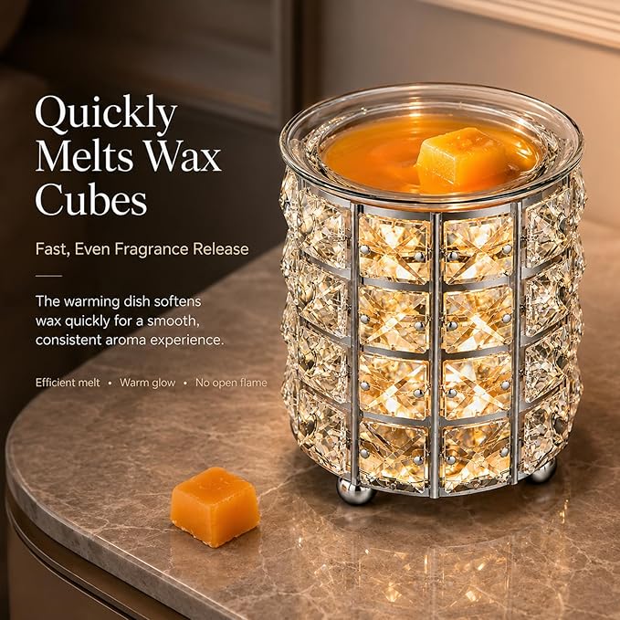 Wrought Iron Crystal Wax Melt Warmer Electric Oil Burner Wax Melt For Home, Kitchen, Living Room, Bedroom, SPA(Silver)