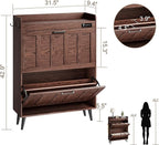 ChooChoo Shoe Storage Cabinet with 2 Flip Drawers, Deodorizing Shoe Organizer Storage for Entryway, Freestanding Hidden Slim Narrow Shoe Rack Cabinet, Walnut