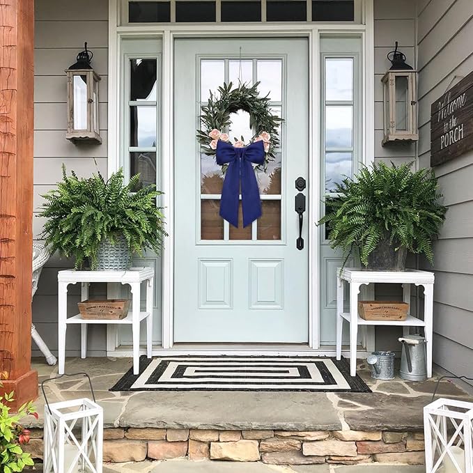 2 Pcs Navy Blue Wreath Sash for Front Door Linen Wreath Ribbon Bow for Yard Porch Garland Home Decor