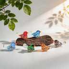 HDCRYSTALGIFTS 6pcs Hand Blown Glass Bird Figurines 1.9'' Mini Animal Statues Decorative Miniature Birds Collectibles for Home Table Decor Unique Birthday for Mom Women