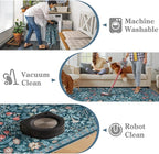 Moynesa Floral Kitchen Runner Rug 2x6, Washable Boho Runners for Hallways Non Slip Soft Bathroom Carpet Runner, Botanical Ultra Thin Throw Mat for Laundry Room Entryway, Teal